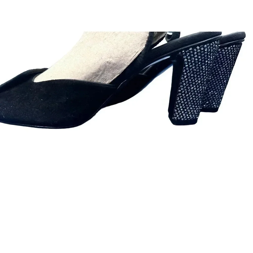 Olivia Rose Tal Women's Black Genuine Leather Crystal High Heel Size 9